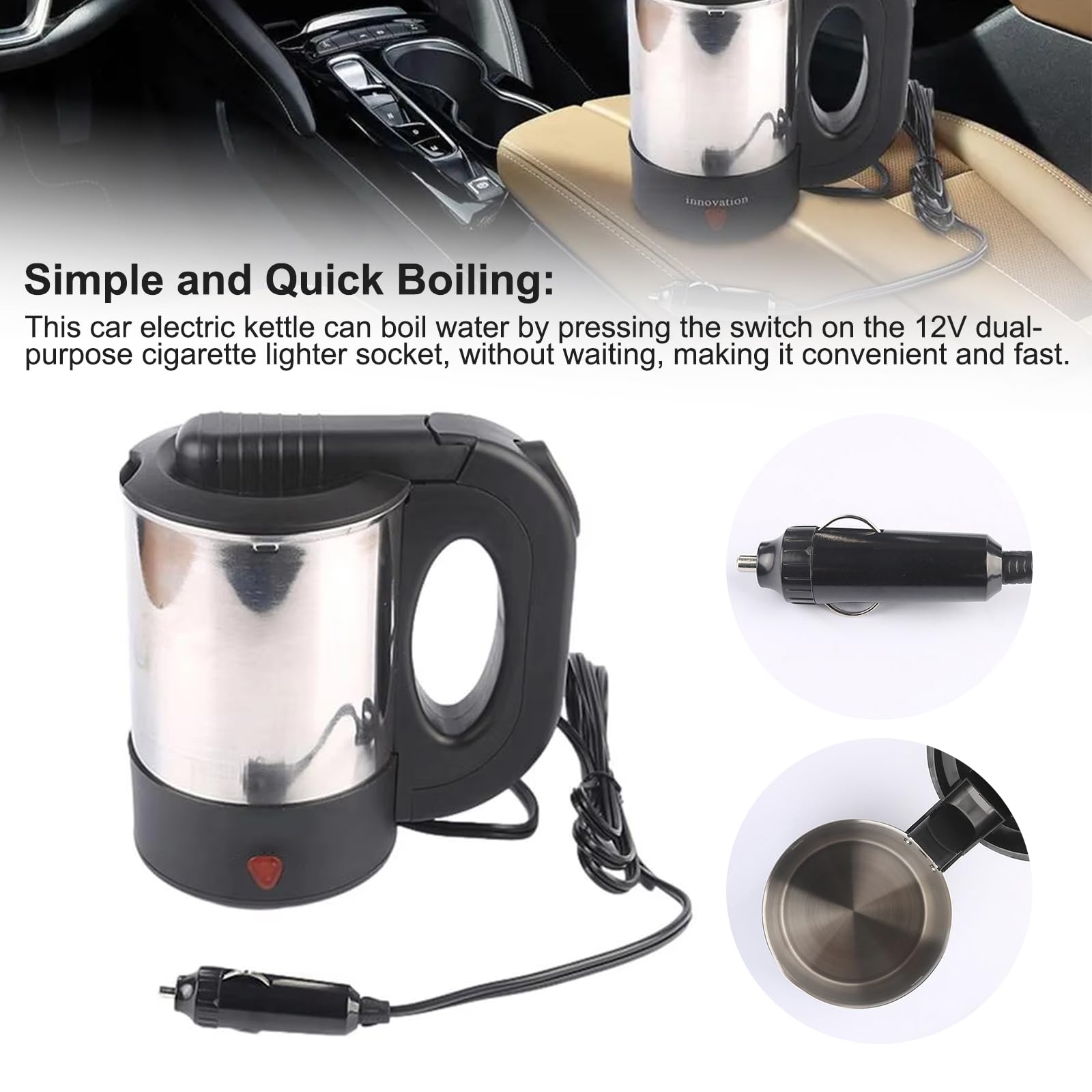 Bollitore per auto in acciaio inox, 500 ml, 12 V, riscaldamento rapido