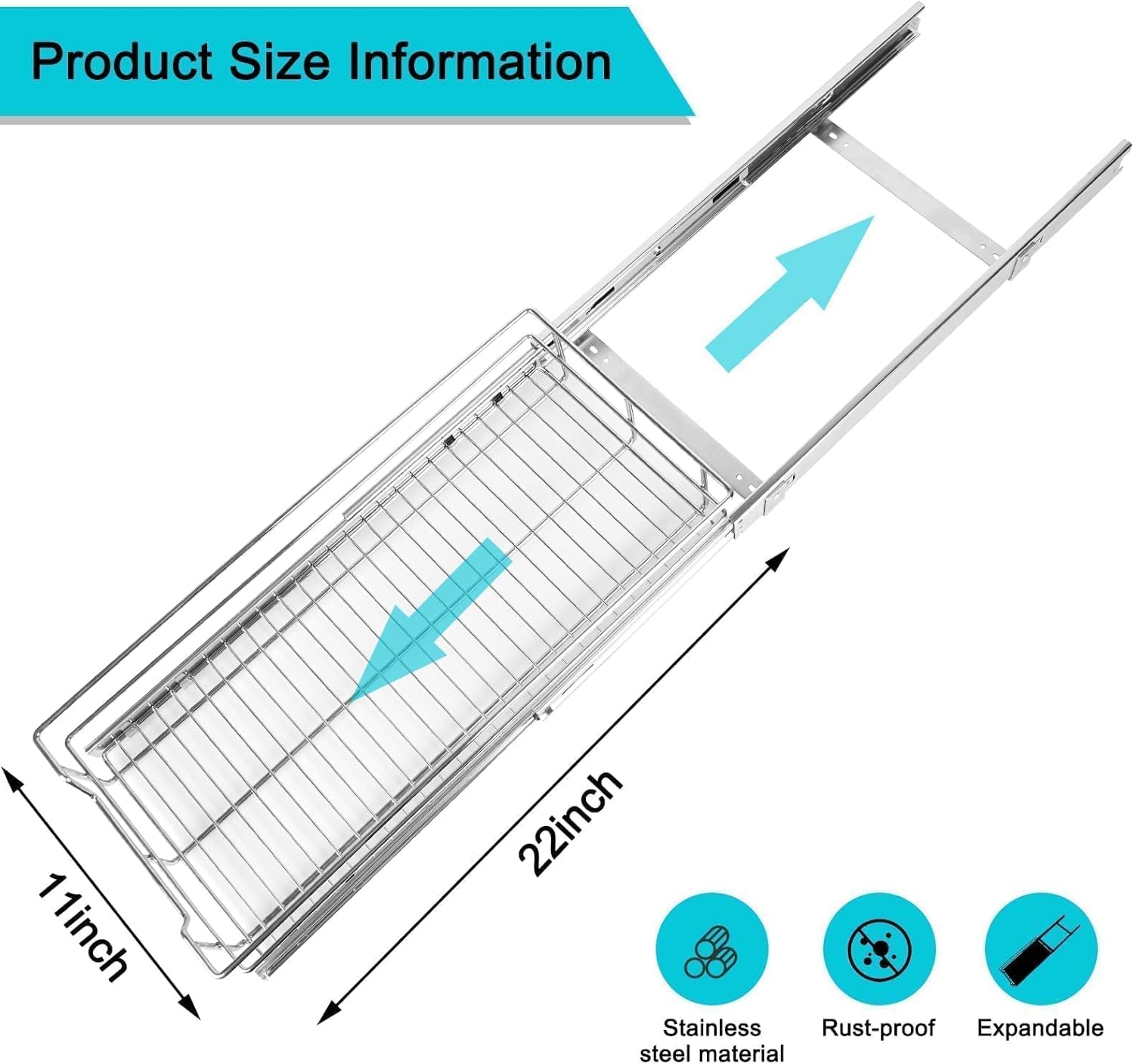 Pull Out Cabinet Organizer 11" W X 22" D, Slide Out Drawers For kitchen organizers and storage, Pull Out Drawers For Cabinets Capacity Heavy Duty Caddy, Cabinet Shelves Chrome-Plated, Bathroom Pantry - Image 9