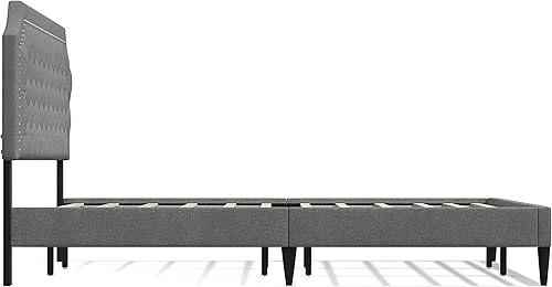 Miniatura 10 de Glenwillow Home Curta - Base de cama tapizada con tapizado con clavos recortados con botones, base de colchón, sin somier, fácil montaje, color