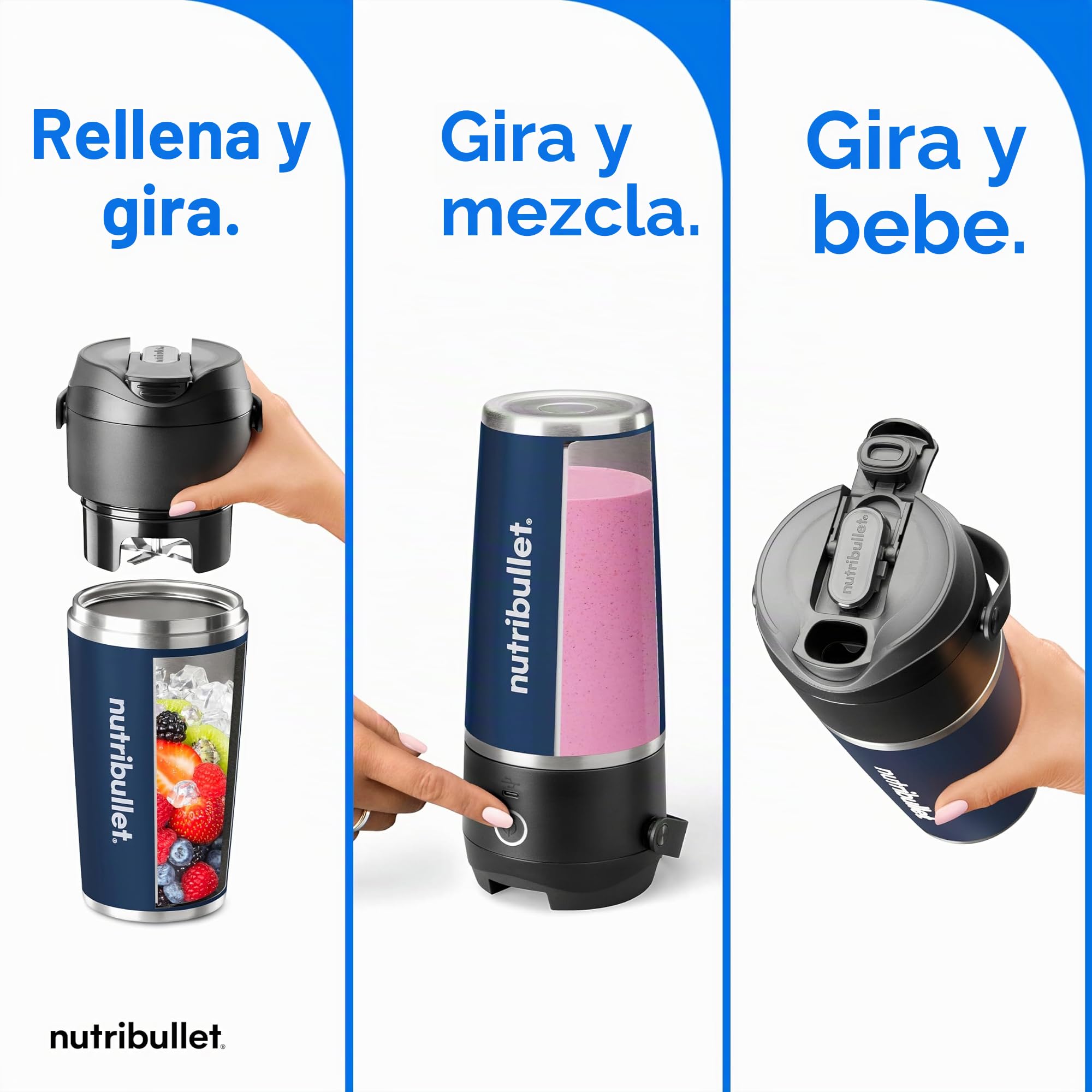 nutribullet Licuadora portátil Flip con taza aislada, índigo mate, NBPB50350IND