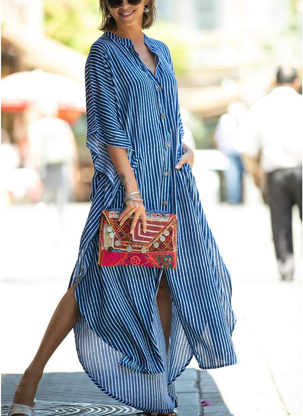 Eddoyee Womens Long Bathing Suit Coverups Loose Plus Size Beach Kaftan Dresses - Image 3