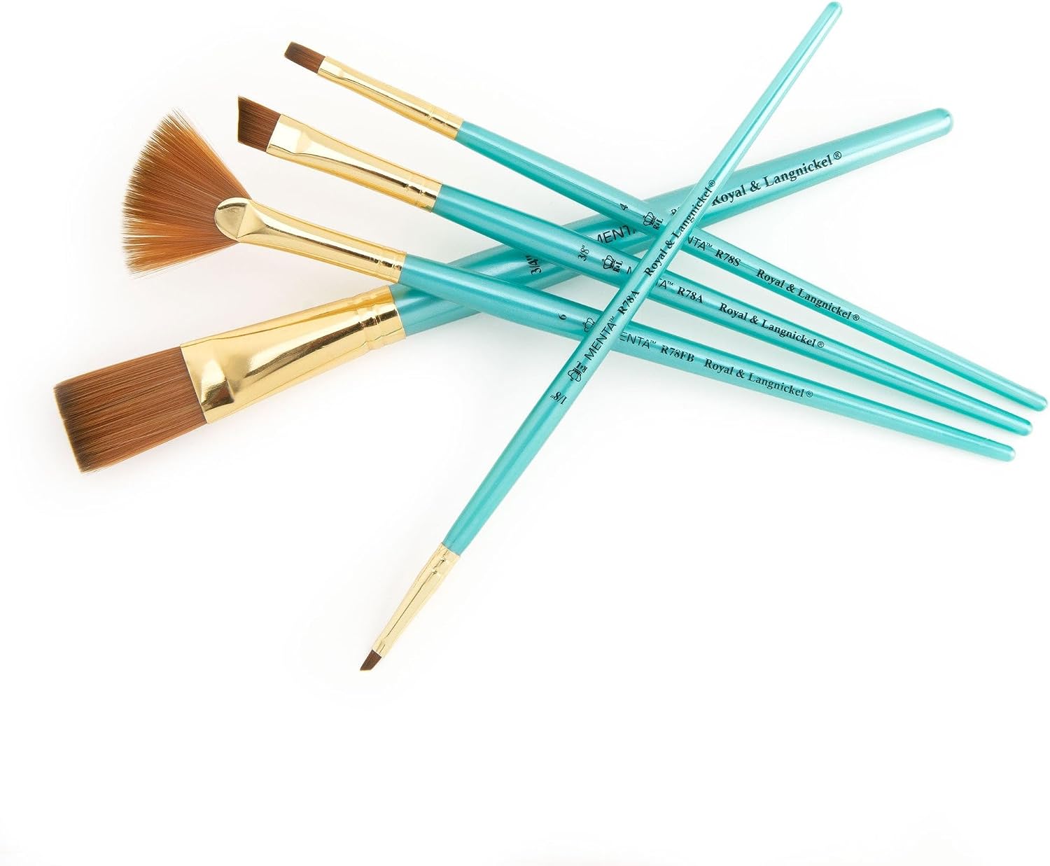 Royal & Langnickel Menta, 5pc Variety Brush Set, Includes - Stroke, Angular, Fan & Shader Brushes Teal