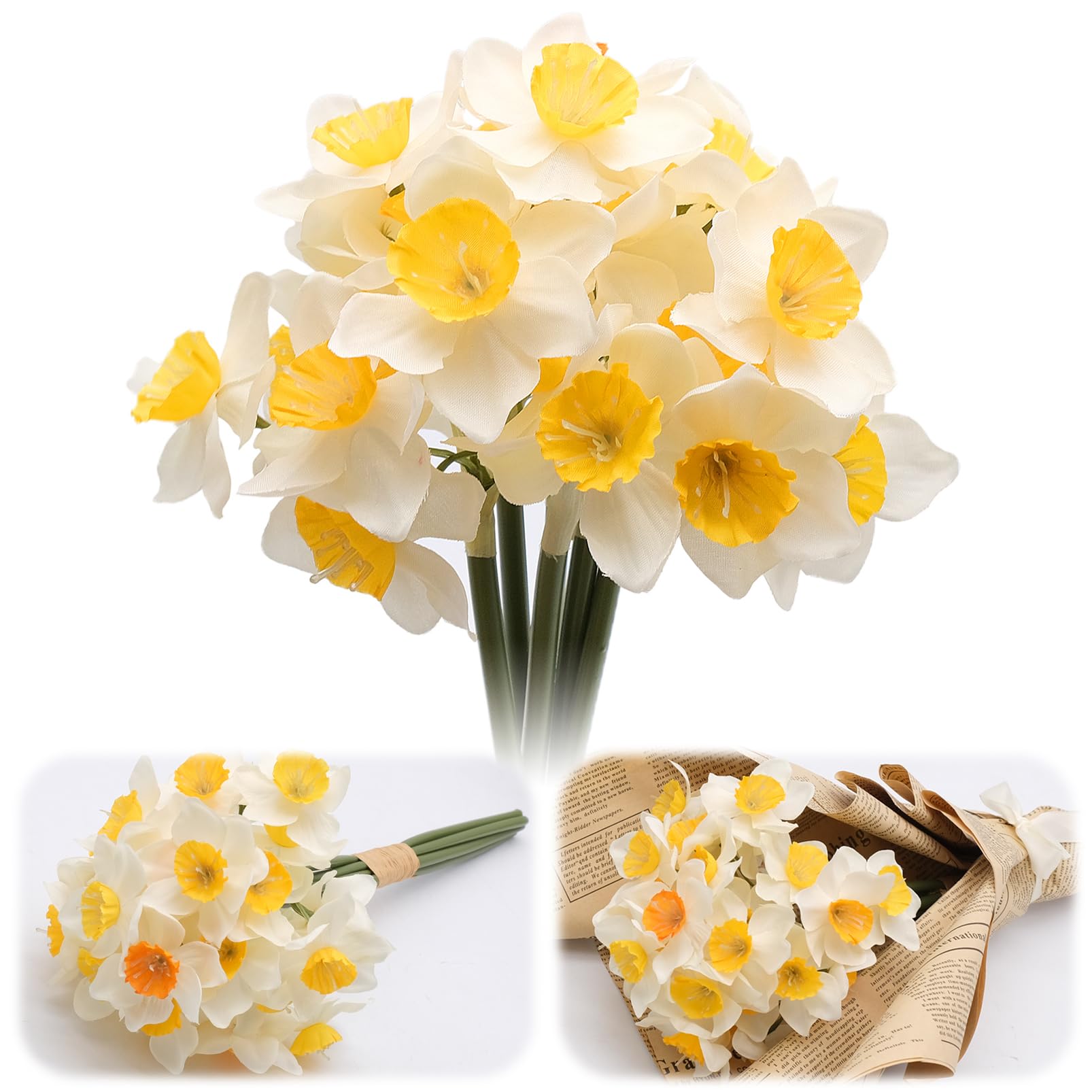 Bakiauli 6 Pieces Artificial Daffodils, Fake Silk Flowers Fake Daffodils Autumn Artificial Flowers for Balcony Garden Home Living Room DIY Floral Arrangement