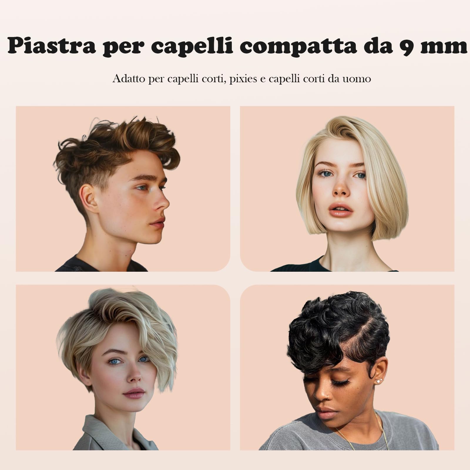 SAOSA Piastra per Capelli Corti a Matita, 0,8 cm Piastra Mini per Capelli con 9 Livelli di Temperatura (90°C-220°C), Doppia Tensione, per Pixie Cut, Frangia, Ricci, Regalo con Astuccio e Guanto