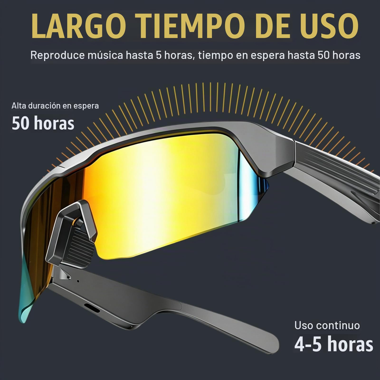Gafas de Ciclismo Inteligentes con Bluetooth, Audio Estéreo Inalámbrico, Cancelación de Ruido, Protección UV, Navegación por Voz, Adecuadas para Alpinismo, Esquí y Carrera