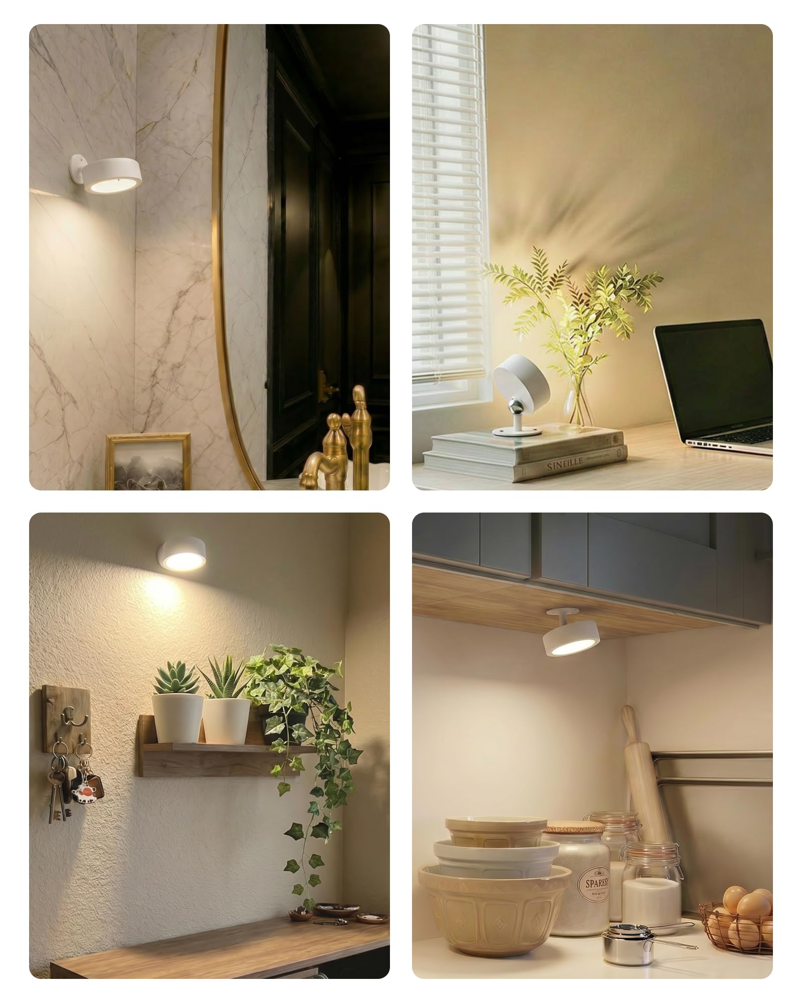 EZVALO Wandleuchte Innen mit 3000 mAh Akku, 2 Stück (3,7 Zoll) Wandleuchte kabellos mit Fernbedienung, 3 Farbmodi dimmbar LED-Akku-Wandlampe für Wohnzimmer, Schlafzimmer, Kinder, Grauweiß