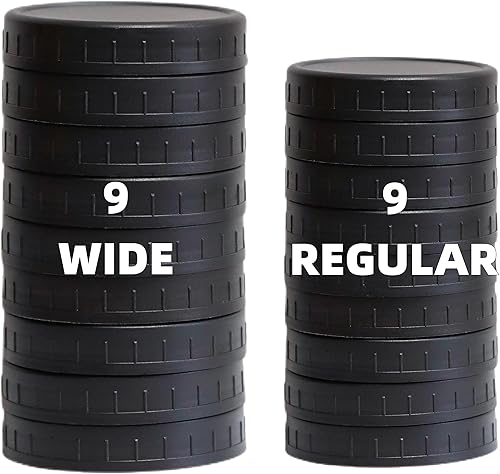 Miniatura 9 de Paquete de 36 tapas de plástico negro para tarros Mason con anillos de silicona, 18 tapas de boca ancha y 18 tapas de tarro Mason de boca regular,