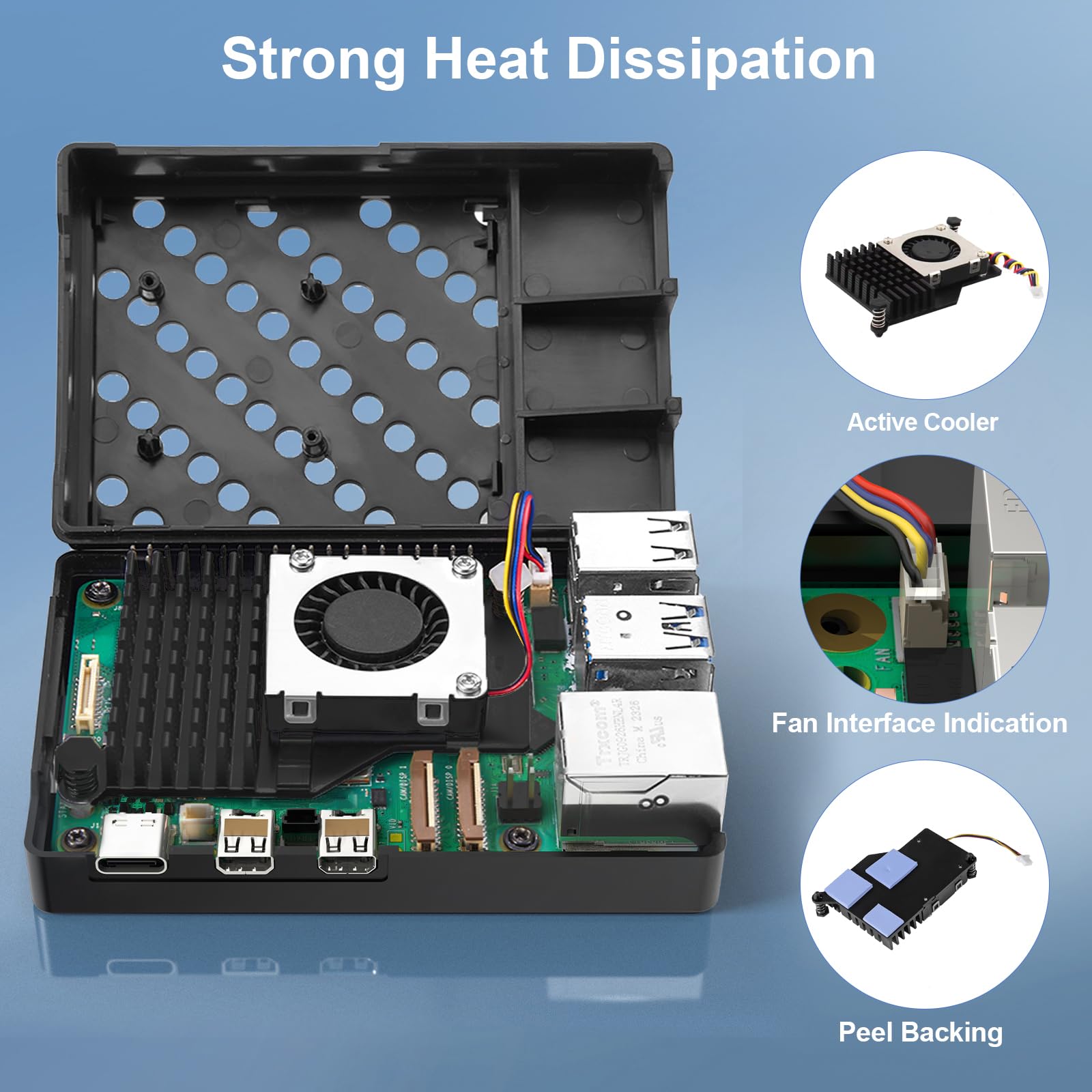 RasTech Kit pour Raspberry Pi 5 8 Go avec bloc d'alimentation GaN 27 W 5,1 V 5 A USB-C, refroidisseur actif, kit de carte Reders 32 Go, câble de sortie Micro HD 4K, boîtier Pi 5 8 Go et manuel