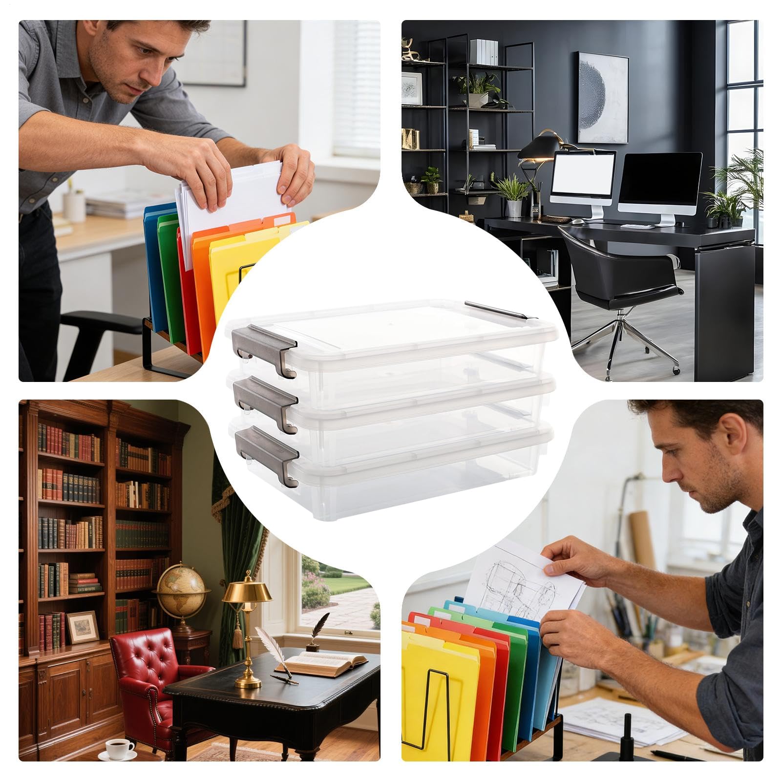 Scatola organizer per documenti, 3 pezzi, trasparente, impilabile, salvaspazio, per la casa, formato A4, B5, per ufficio, scuola, dormitorio, articoli di cancelleria, passaporto, carta d'identità