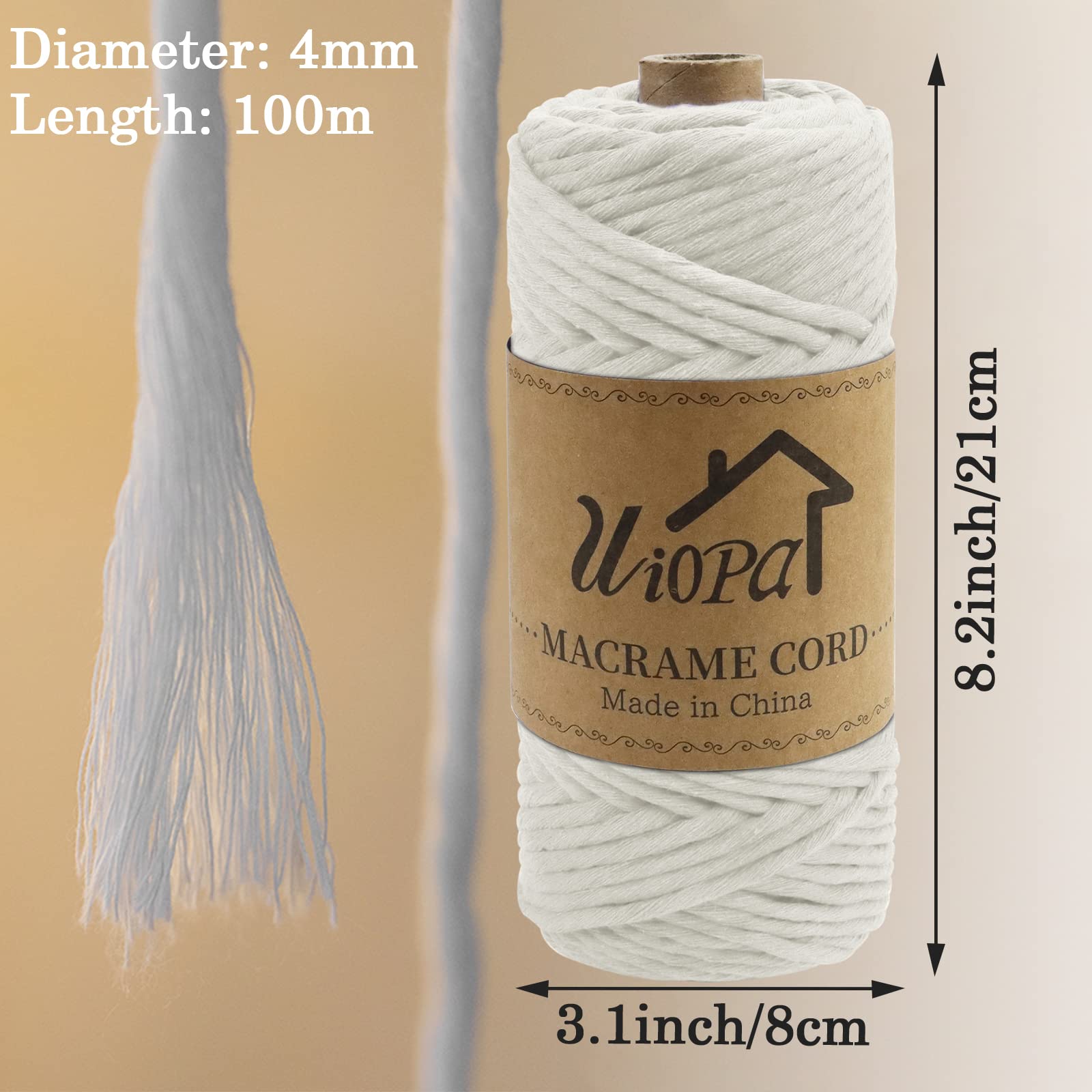 Corde Macramé Coton 4mm X 100m - Naturelle, 39 Couleurs - DIY Déco Boho, Tenture, Plante, Bijou