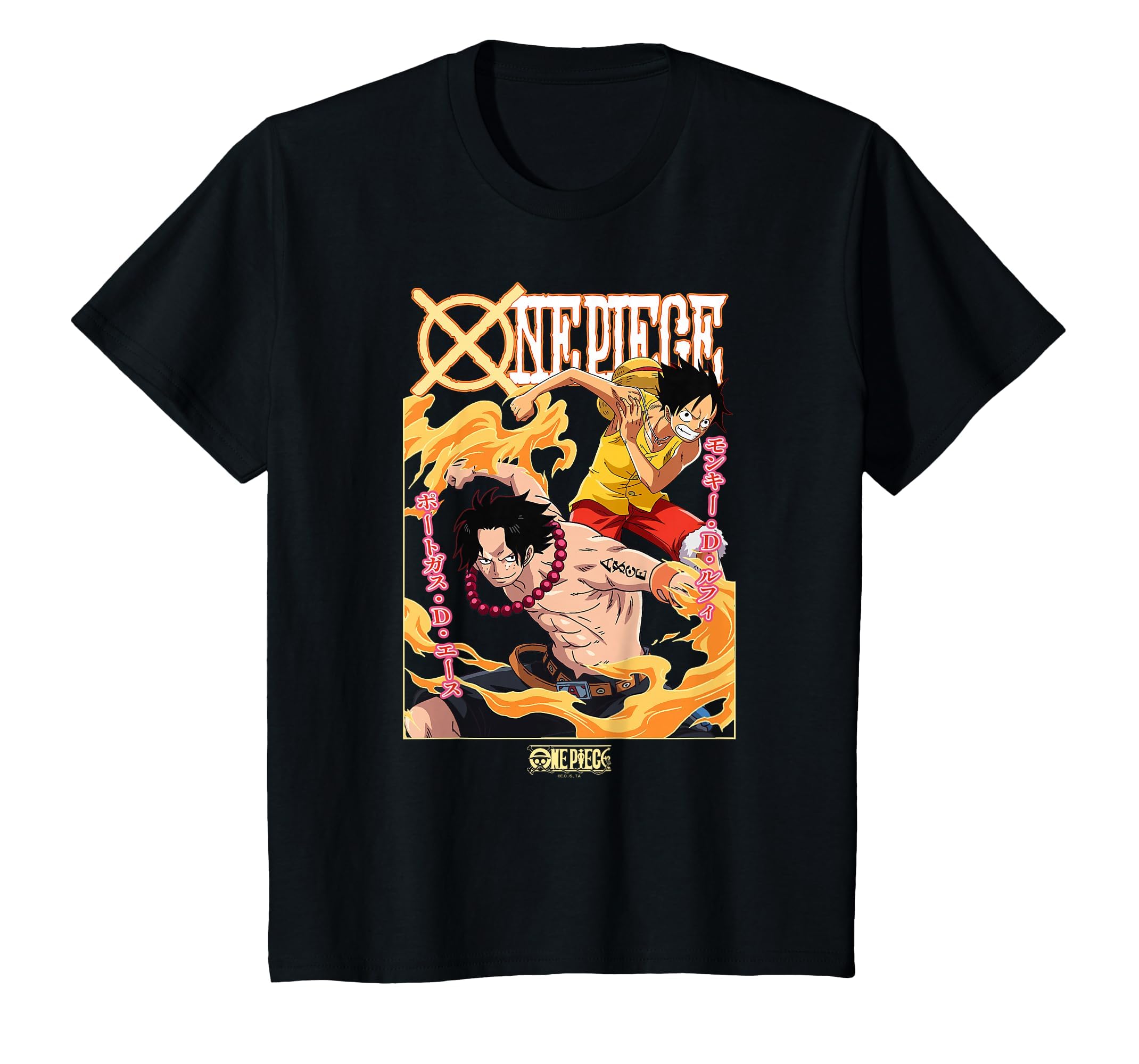 One Piece Anime Ace and Luffy Team Up Kanji T-Shirt