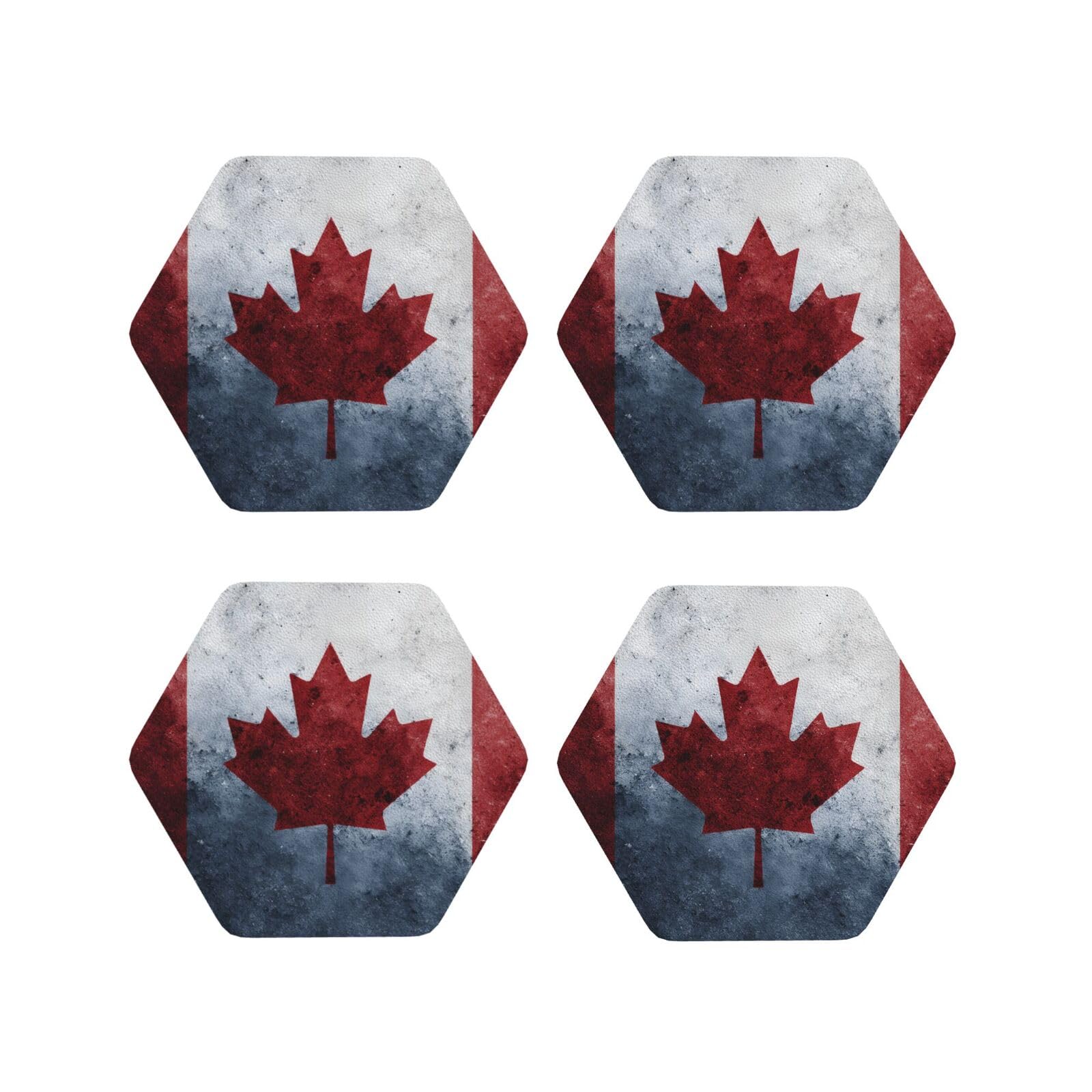 (Canada Flag) Drink Coasters Set Of 4 Non-Slip Leather Coasters For Cups Mugs Glasses Tabletop Protection For Home Office Bar