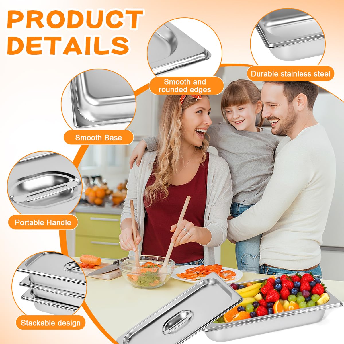 4PCS Gastronormbehälter Set 4-teilig Gastronorm 1/3 con Tapa 325x175x65mm Recipiente Acero Inoxidable con Tapa Bandejas Gastronorm Horno -40° a 300°C Almacenamiento de Alimento + 2 Pinzas