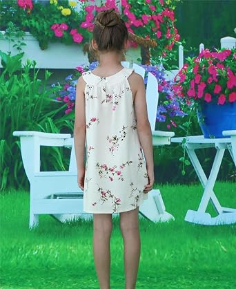 Girls Summer Hawaiian Dress Floral Halter Neck Cold Shoulder Sleeveless Beach Sundress 1-12 Years