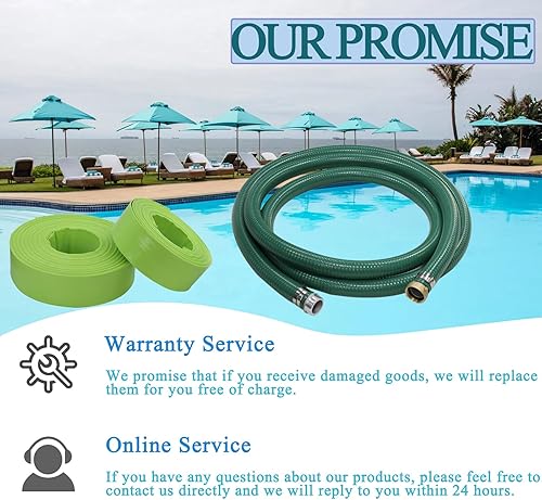 Vista 10 de Eastrans El kit de bomba de manguera de descarga incluye manguera de succión de PVC verde de 2 pulgadas x 20 pies con ajuste de clavija de aluminio