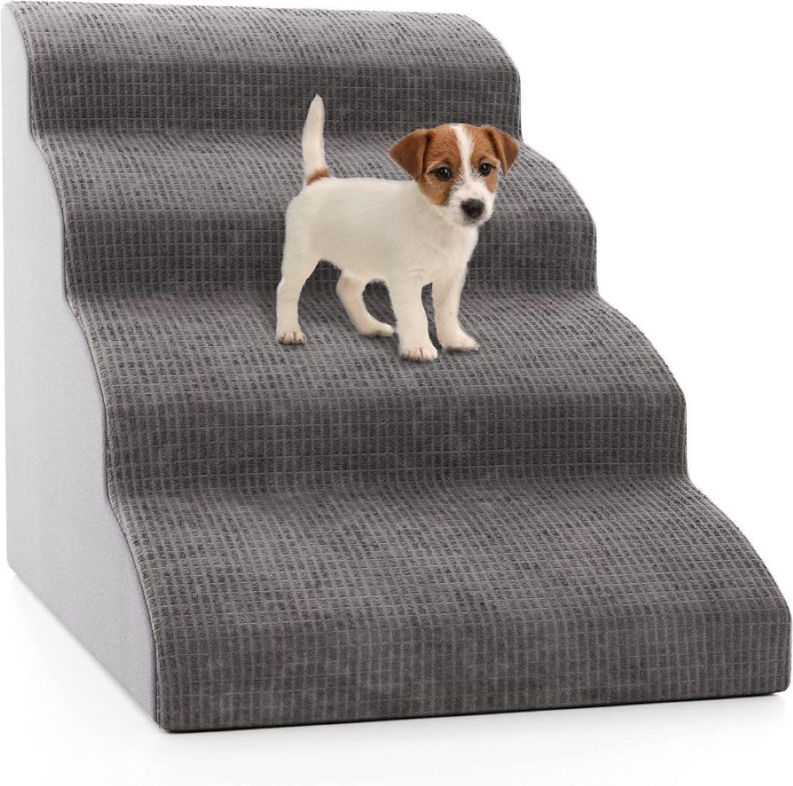 TOMVAES High Density Foam Dog Stairs Ramp for Beds Couches, Extra Wide Pet Steps with Durable Non-Slip Waterproof Fabric Cover, Dog Slope Stairs Friendly to Small Dogs and Cats (4 Layer)