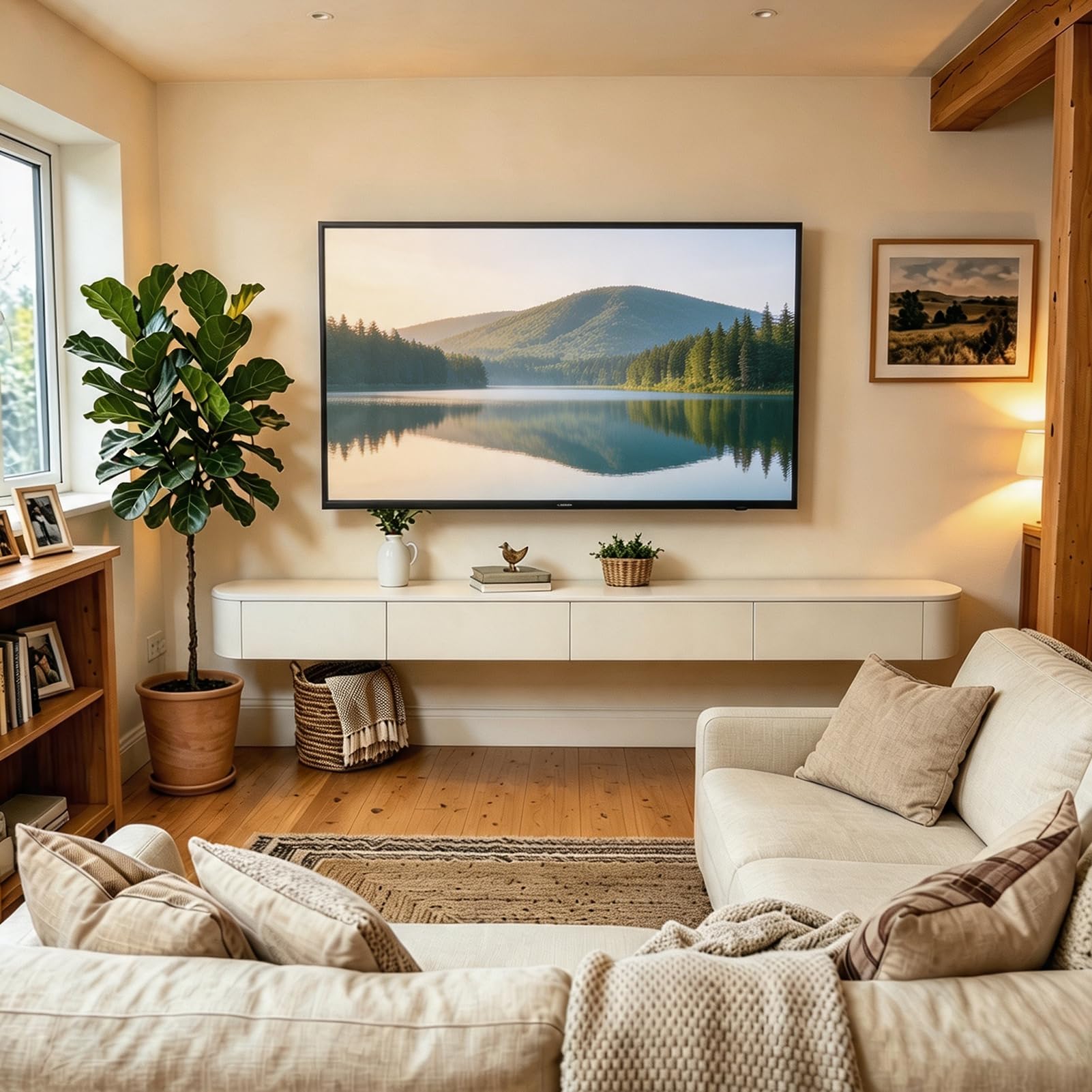 TV Lowboard Hängend 160cm Weiß, Komplett Vormontierter Schwebender TV Schrank Mit Stauraum, TV Board Zur Wandmontage, Modernes Hänge Lowboard für Wohnzimmer