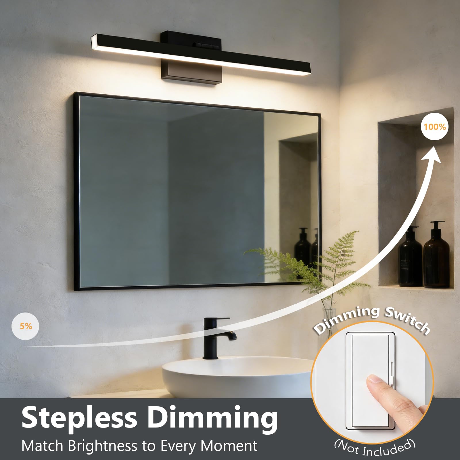 IZORRO - 61 cm IP44 16 W dimmbare 5CCT LED Vanity Light Bar Einstellbare Badezimmer Lichtleiste Schwarz