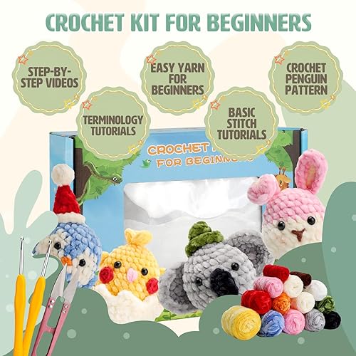 Miniatura 2 de Kit de ganchillo para principiantes, kit de inicio de ganchillo con tutoriales en video paso a paso e hilos, kit de tejido de ganchillo para