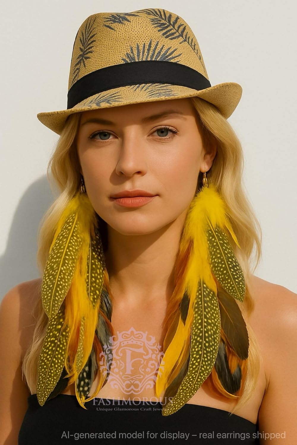 Yellow Feather Earrings for Women – Long Boho Festival Earrings, Statement Dangle Earrings for Halloween, Christmas, Easter, Party & Costume Jewelry - Image 6