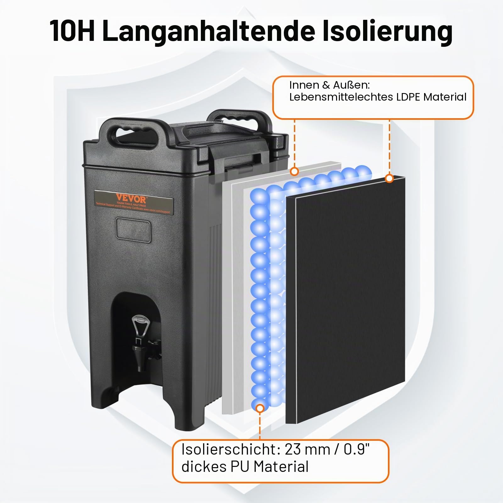 VEVOR Heiß- und Kaltgetränkespender Getränkespender 18,9 L, LDPE Heiß- und Kaltwasserbrunnen Großer Getränkespender mit Zapfen für Kaffee, Kalte Milch, Wasser, Saft usw. Isolierkanne 1-2 Personen