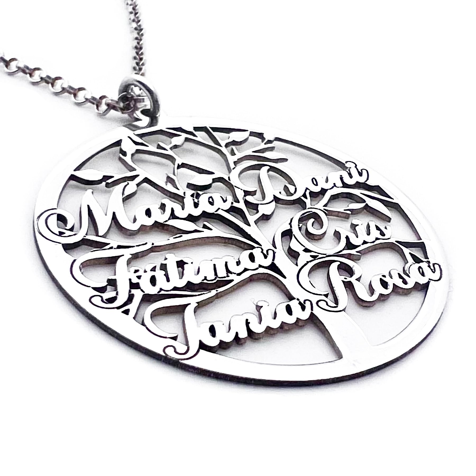 Collar Árbol de la Vida Personalizado con Nombres Fabricado en Plata de Ley 925/1000. Regalo Día de la Madre. San Valentin. Colgante Arbol de la Vida con Nombres.