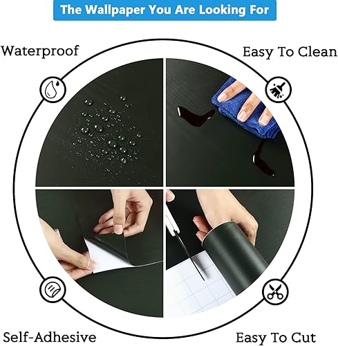 Miniatura 9 de CRE8TIVE Papel tapiz de madera verde para despegar y pegar, papel de contacto de madera oscura para encimeras, papel tapiz impermeable con aspecto