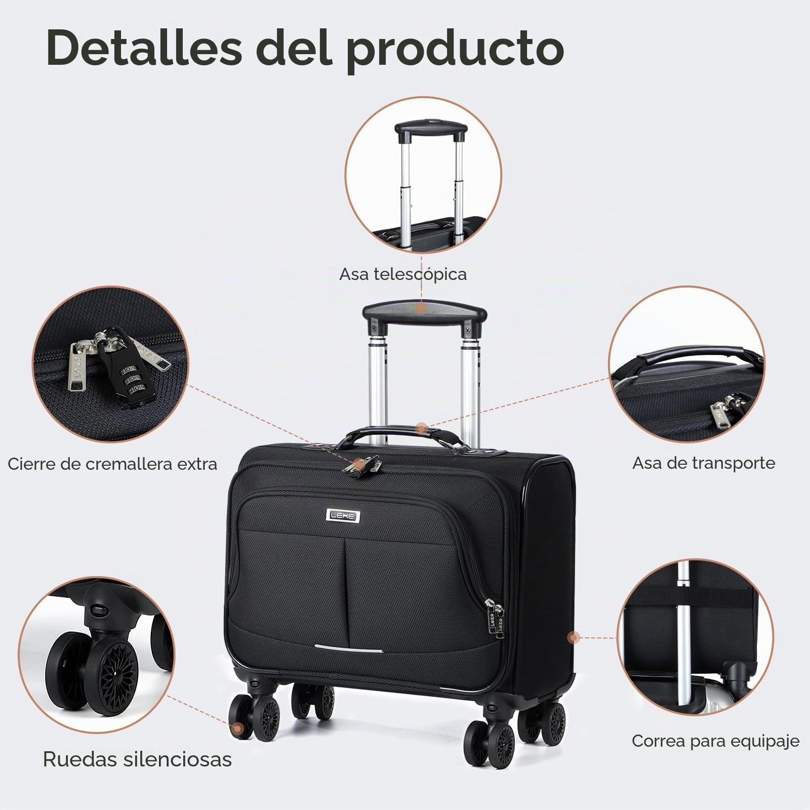 Maletín con Ruedas para Portátil, 3 Bolsas Organizadoras, Maleta de Negocios con Cerradura TSA, Bolso de Viaje Impermeable, Negro