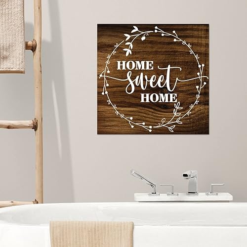 Miniatura 5 de LITTLEGROVE SEEDS Letreros de madera con texto en inglés Home Sweet Home, placa de madera vintage de campo, arte de pared motivacional para el