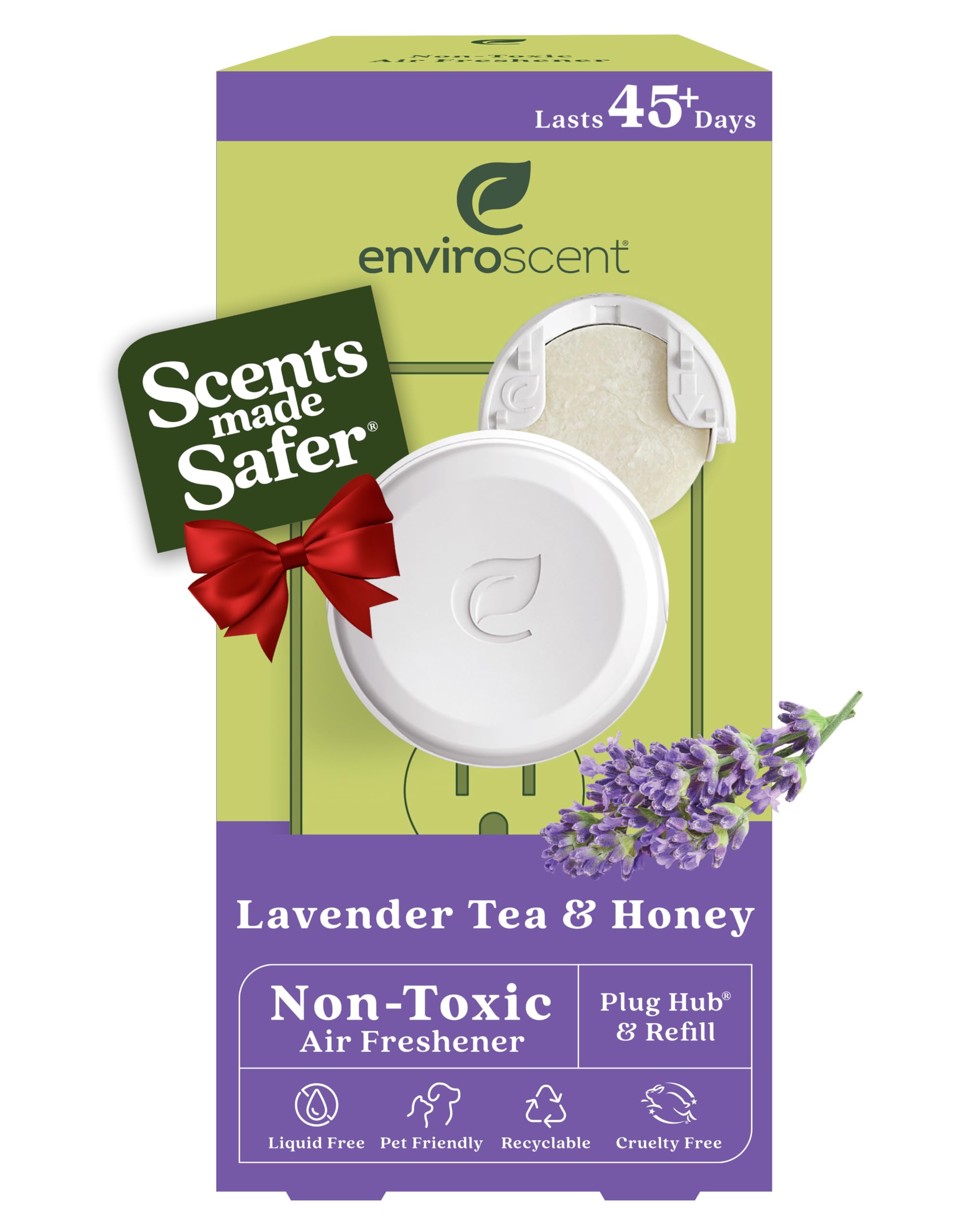 Enviroscent 非毒性芳香剤 (ラベンダーティー&ハニー) プラグイン式芳香剤 家庭用 | エッセンシャルオイルプラグイン | ホームフレグランス 45日以上持続 | 詰め替え可能な芳香剤プラグイン1個&香り詰め替え1個
