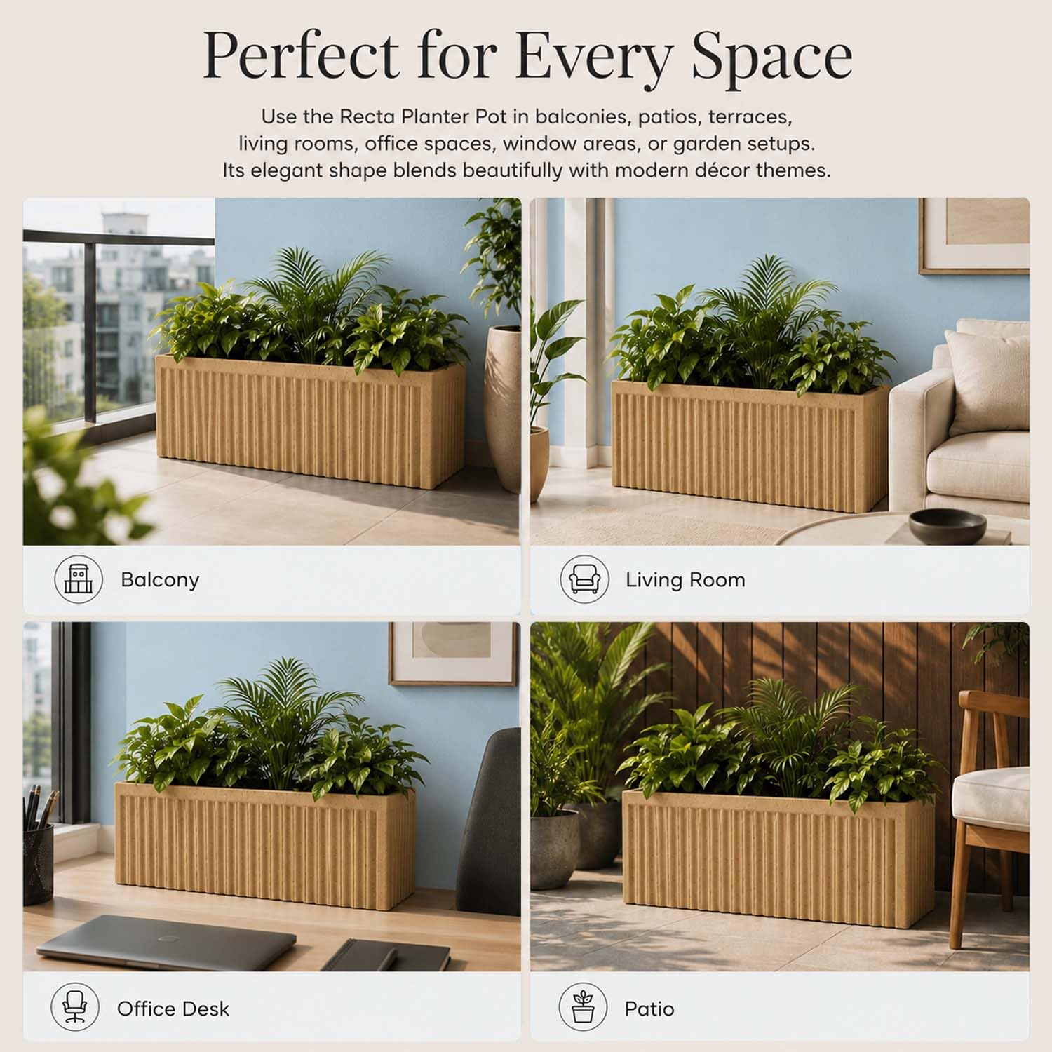 Go Hooked Rectangular Planter - Modern Stone Design -4