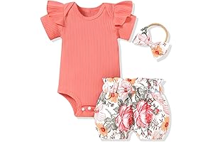 Premie Baby Girl Summer Outfits Clothing Sets with Ribbed Bodysuit and Bloomer Shorts