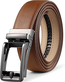 Men's Leather Ratchet Comfort Click Belt Dress with Slide Buckle -Adjustable Trim to Fit