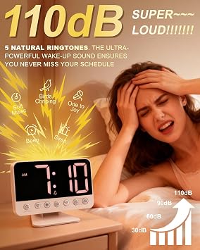 110dB Loud Alarm Clocks for Heavy Sleepers Bedside Digital Clock