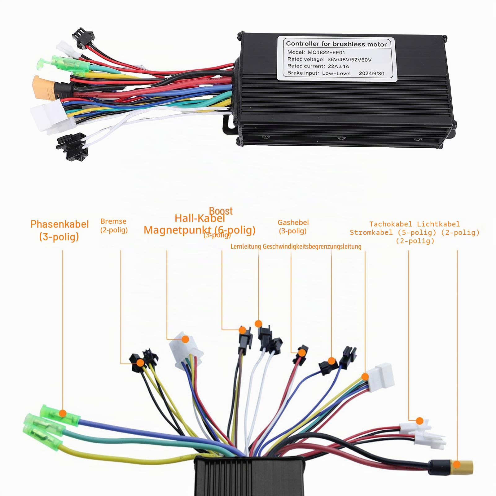 E-Bike Brushless Motor Controller Kit, 36V 48V 500W 750W 22A 3 Modus Sinuswellen Controller S861 LCD Anzeigefeld Kit für Elektrofahrrad