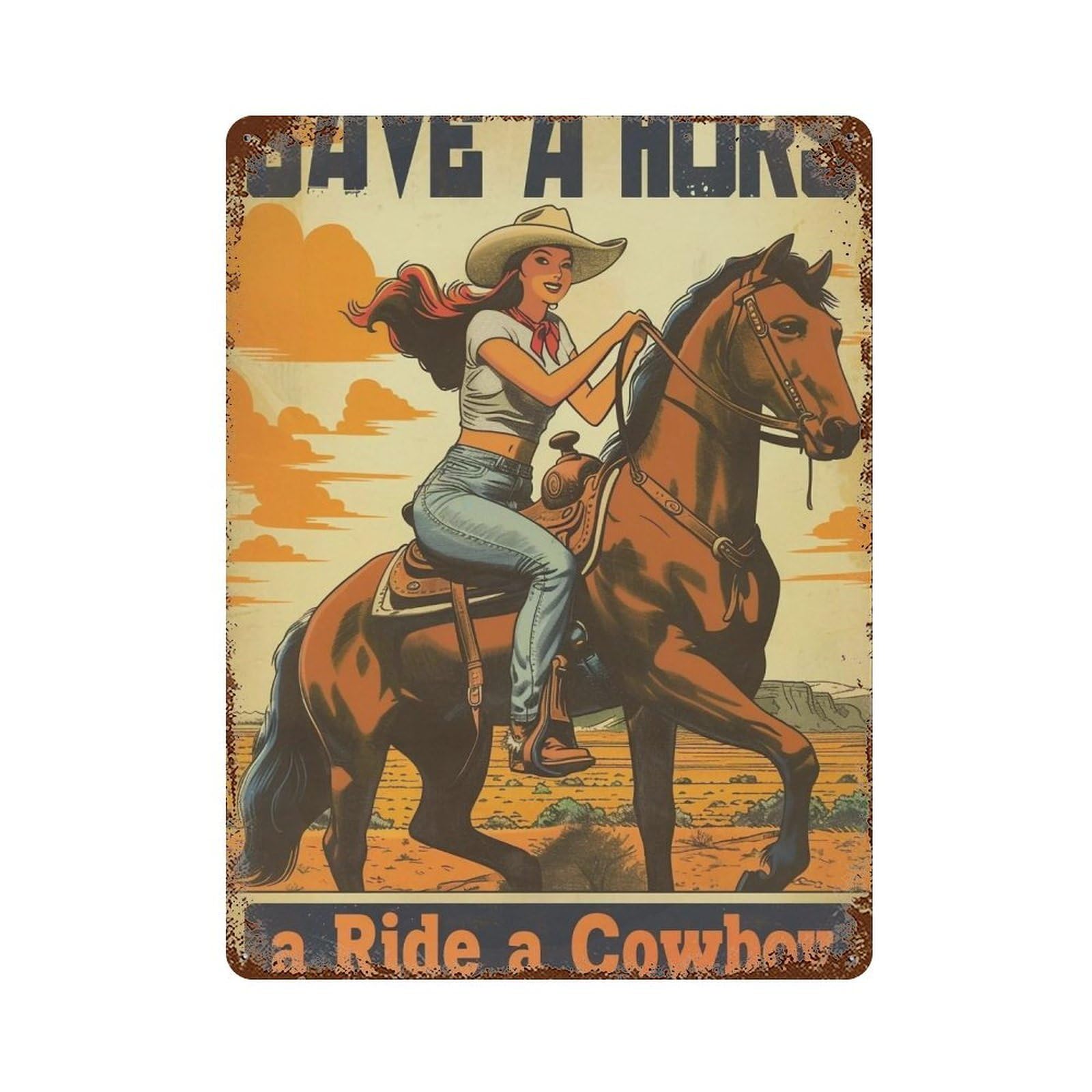 YHGERTKU Save A Horse Ride A Cowboy 04 Wall Art Retro Iron Vintage Metal Tin Sign Poster Modern Decor for Living Rooms Gift 40x30cm