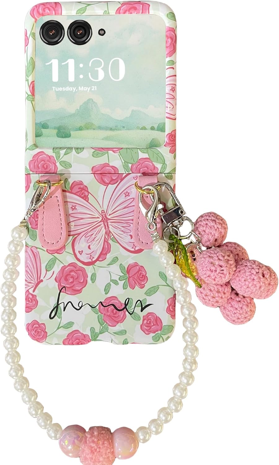 for Motorola Razr 2025/2024 Case with Chain, Cute Butterfly Pattern Design Razr 2025/2024 Phone Case for Women Girls, Shockproof Slim Case for Moto Razr 2025/2024