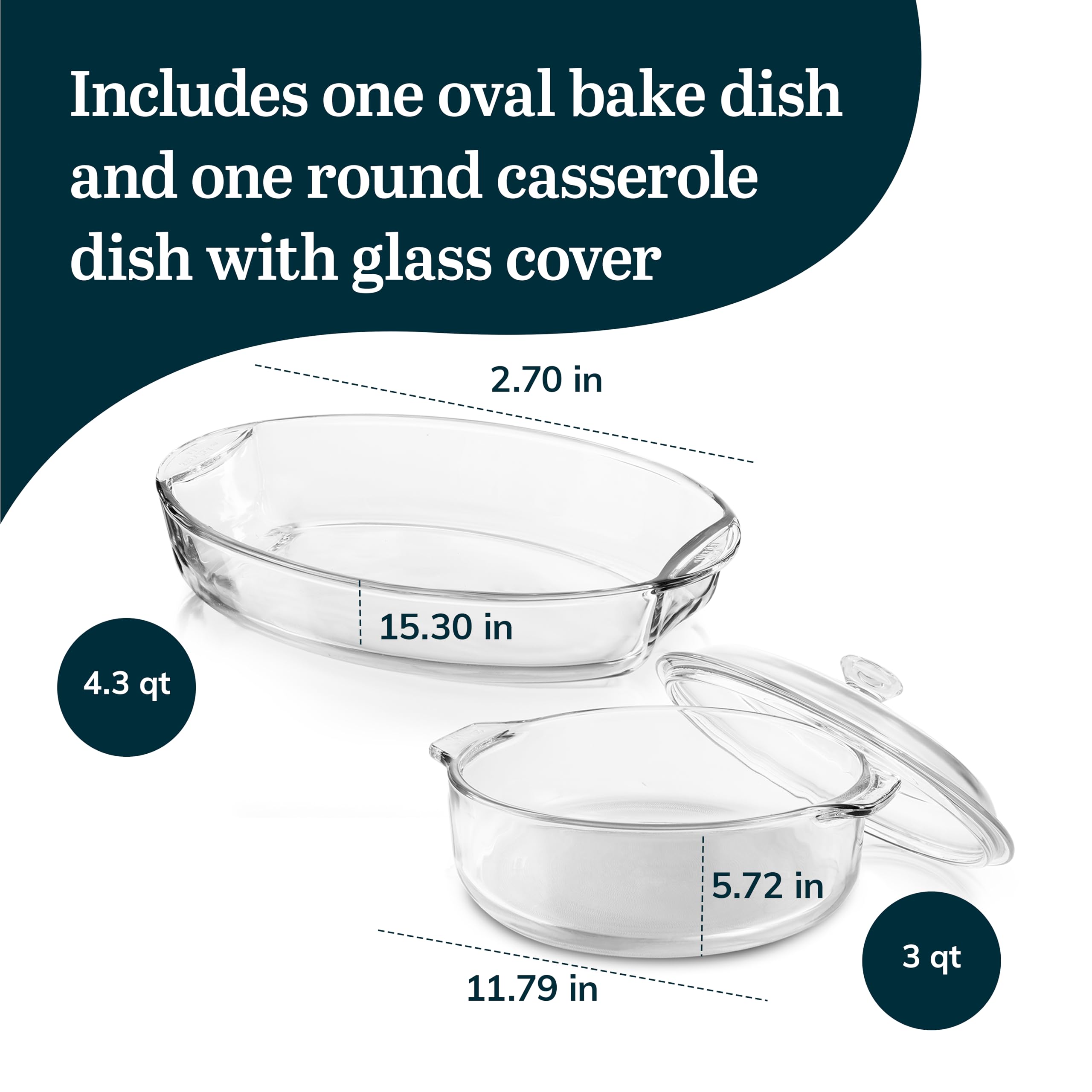 Libbey Baker's Basics 2-teilige Auflaufform mit Deckel – Elegante Glas-Auflaufformen für den Ofen – vielseitige Backformen zum Aufbewahren von Resten und mehr