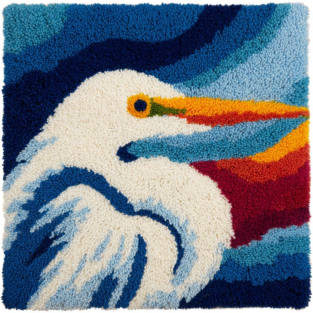 Taxpy Latch Hook Cushion Kits, Animal egret DIY Latch Hook Kits Pillow Printed Cushion Embroidery Needlework Craft Embroidery Kit,17x17inch