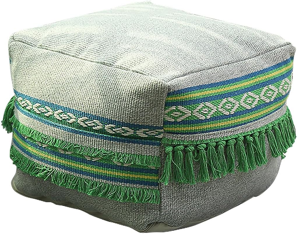 HEGZA Square Pouf Ottoman Cover, Soft Knitted Cotton Linen