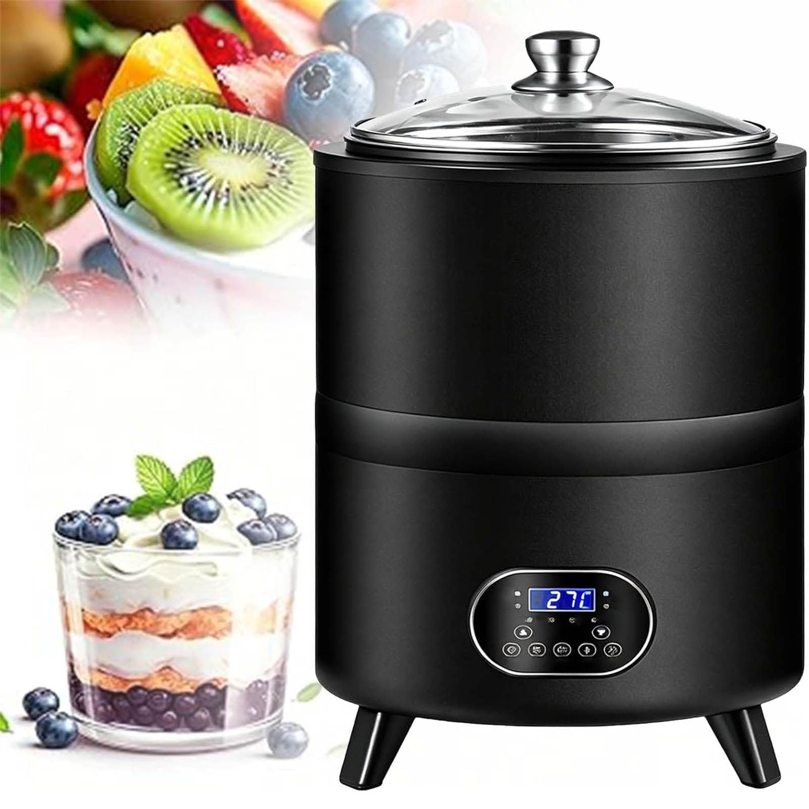 LJLYYDS 8L/12L Commercial Yogurt Maker, Automatic Fermenter with LCD Display, 360° Temperature Control, Stainless Steel, Ideal for Yogurt, Natto, Kimchi, Rice Wine Production Black-12L
