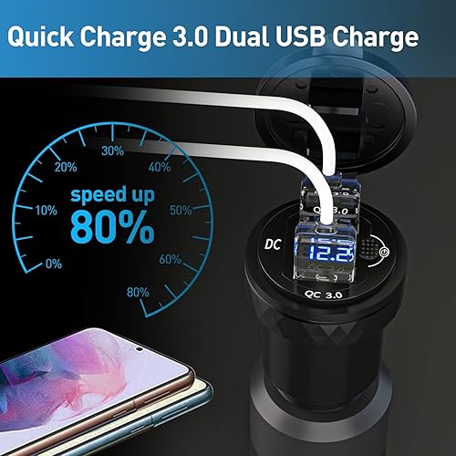 Miniatura 3 de Cllena DIN Hella Powerlet Plug a Dual Quick Charge 3.0 USB adaptador de cargador (azul)