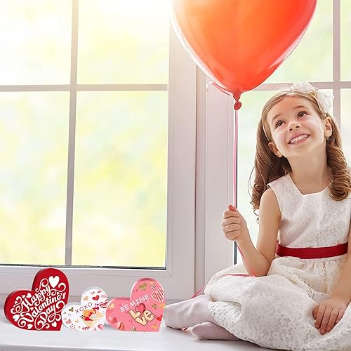 Miniatura 6 de Letrero de mesa para el día de San Valentín 3 piezas diseño de corazón Be Mine de madera reversible doble impreso decoración independiente para el