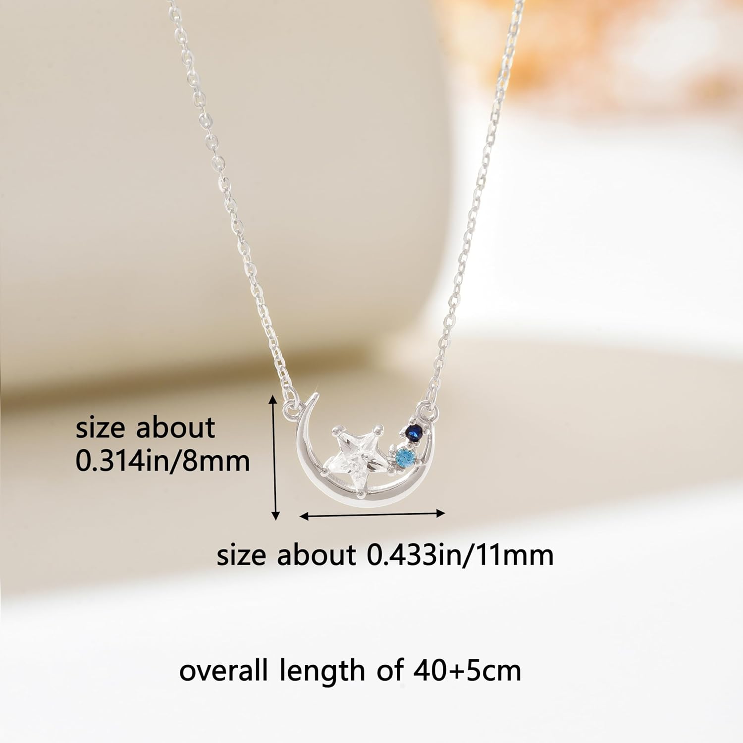 Moon Star Necklace for Women,925 Sterling Silver Dainty Cubic Zirconia Star Pendant Chain Necklace for Mother Daughter 14k Gold Plated Cystal Crescent Charm Necklaces Jewelry Gift for Birthday Wedding Easter - Image 6