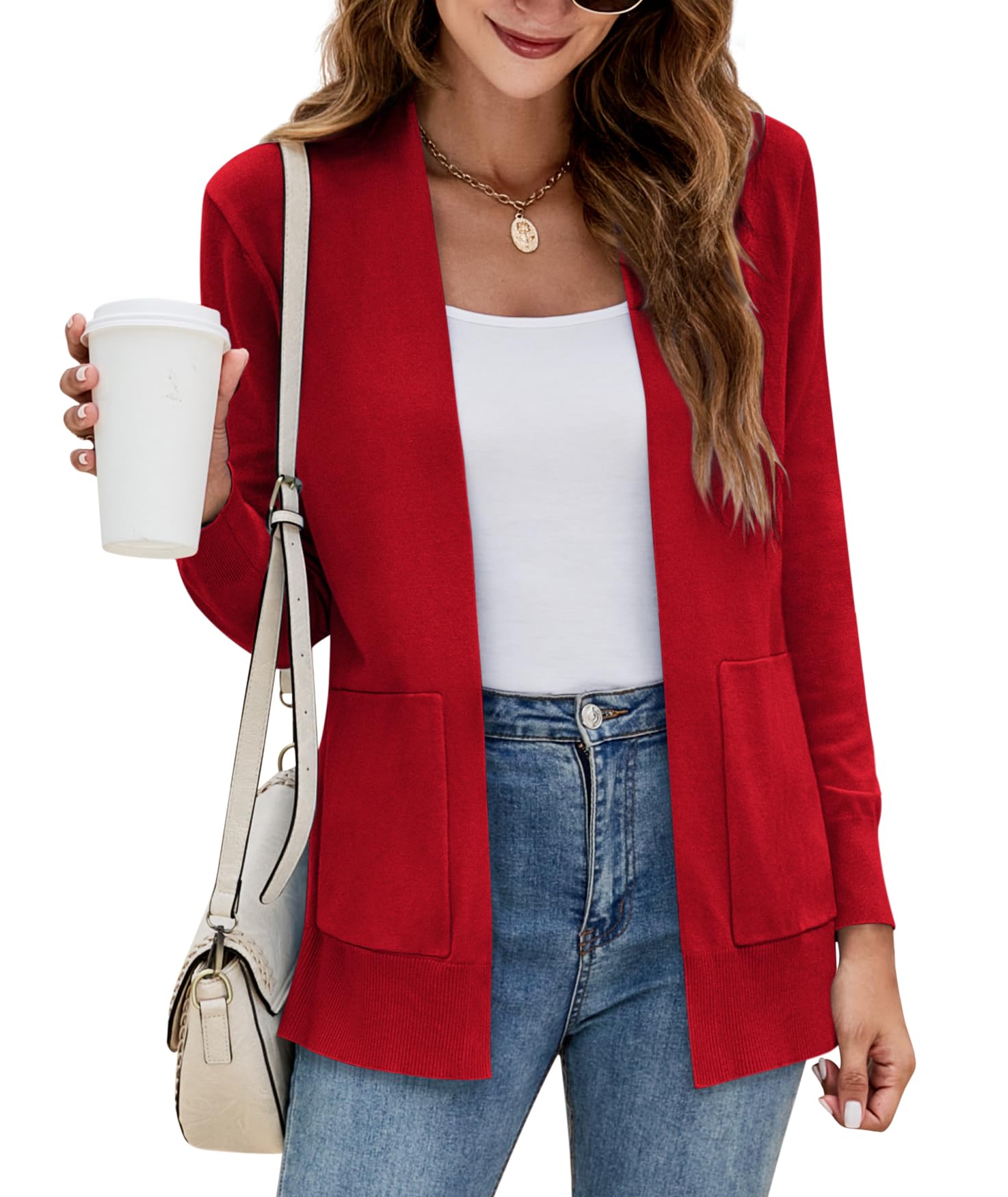 YousifyWomens Cardigan Sweater Long Sleeve Open Front Knit Cardigan Sweater with Pockets