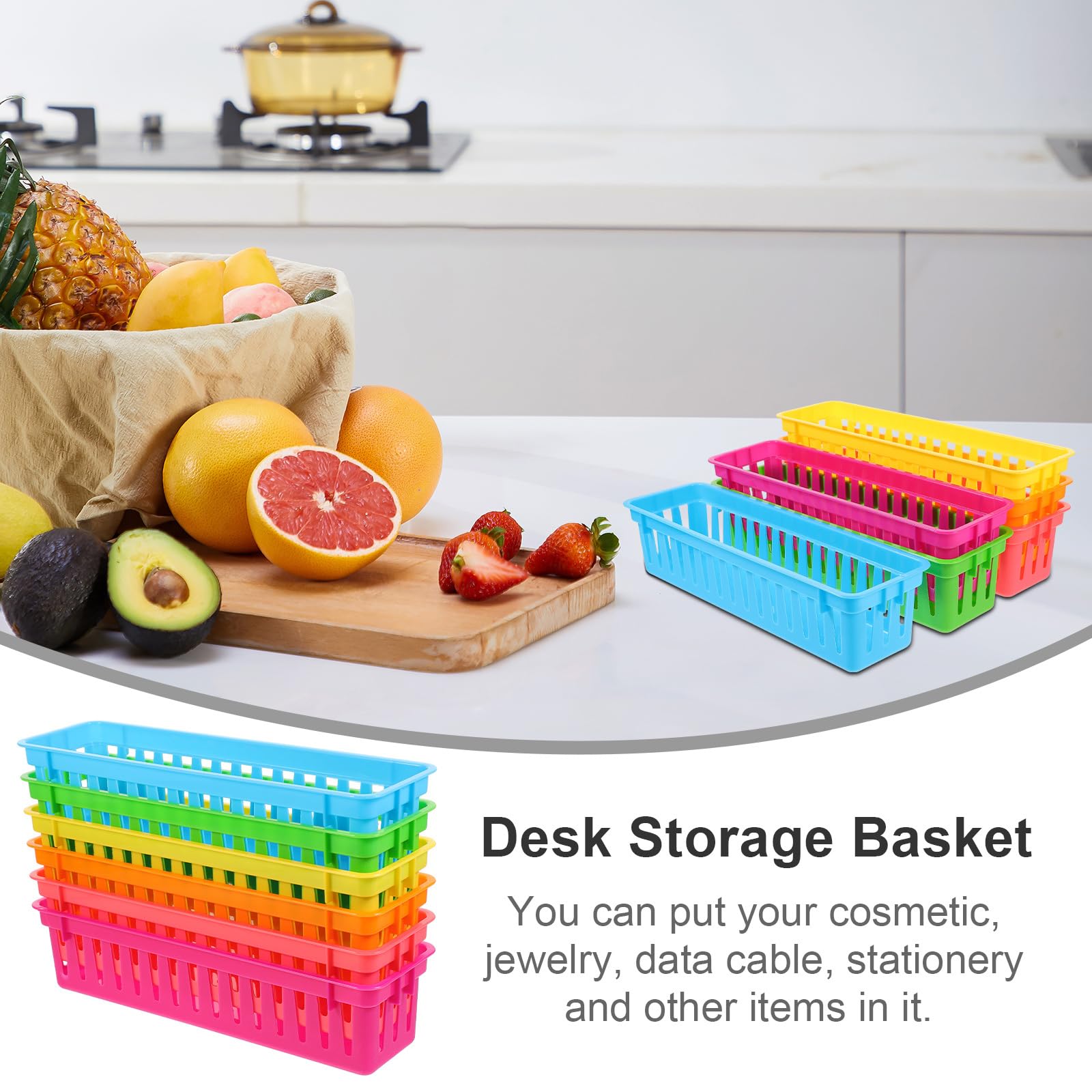 Operitacx 6pcs Plastic Storage Basket for Shelves Small Pencil Pots for Classroom Narrow Stationery Organiser Trays - Image 4
