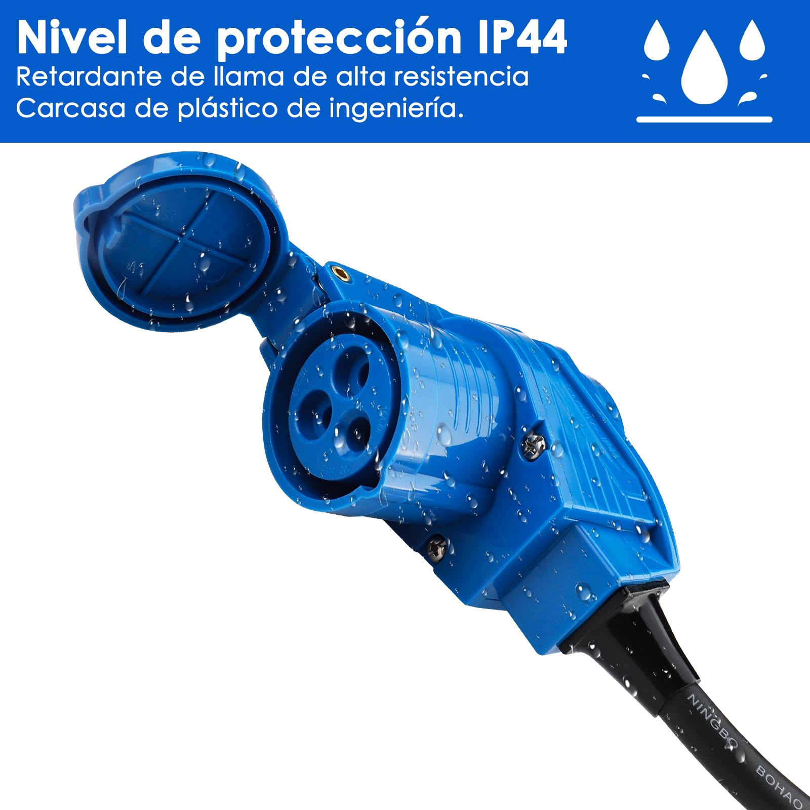 Cable Adaptador CEE acodado con Enchufe a Enchufe de protección de Contacto, Cable de 1,5 m, IP44, 250 V/16 A, 3 Polos, Toma de corriente angular cableable para Camping