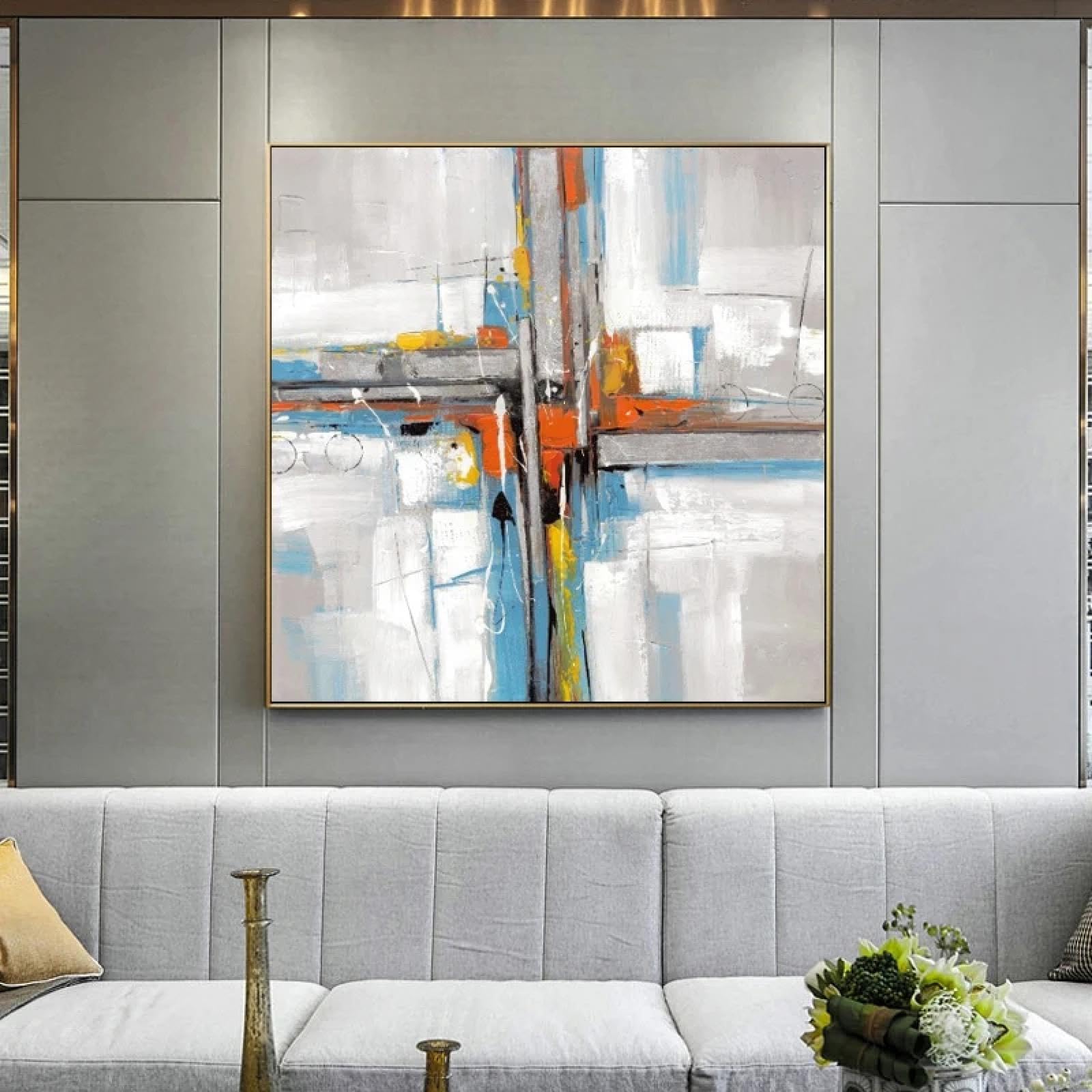 EAHunt Wandbild Mit Blumen & Schmetterlingen – 60 X 60 Cm, Handbemalt Auf Leinwand, Fertig Zum Aufhängen