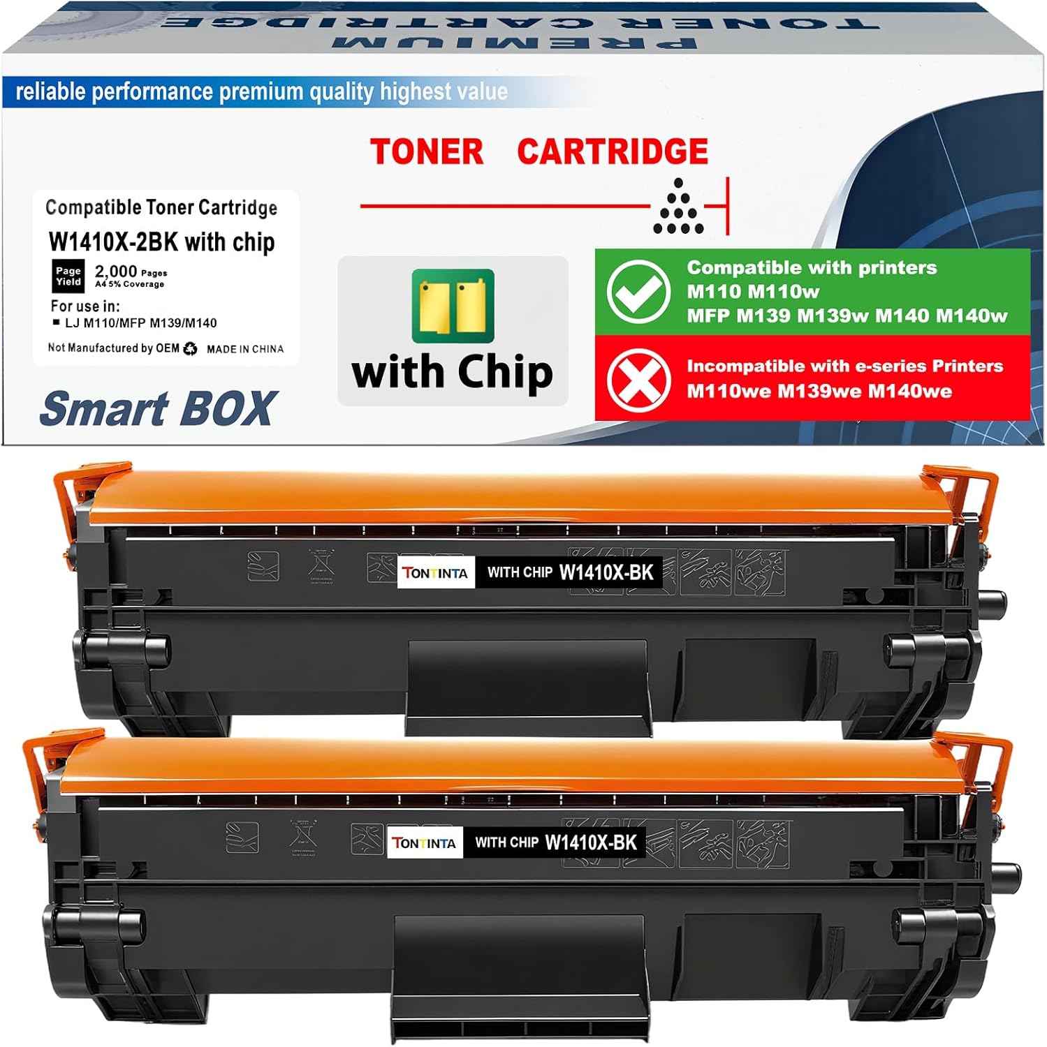 141X W1410X ( W1410A 141A ) Compatible Toner Cartridges High Capacity 2000 Pages for M110 M110w MFP M139 M140 M140w Printers, Incompatible with e-Series Printers (with Chip, 2 Black)