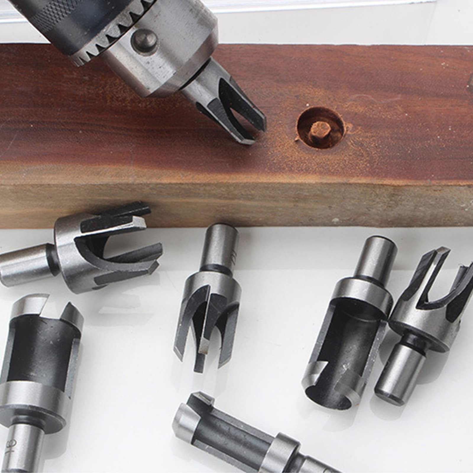 Set De 6 Forets à Fraiser + Pince Emporte-pièce - Pour Bois, Plastique, Métal Mou, Cône Réglable, Haute Efficacité